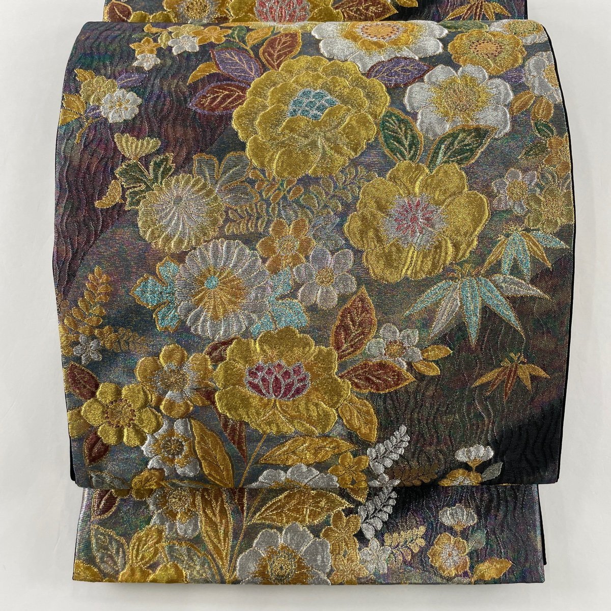 袋帯 美品 秀品 草花 金銀糸 箔 紫 六通 正絹 【中古】