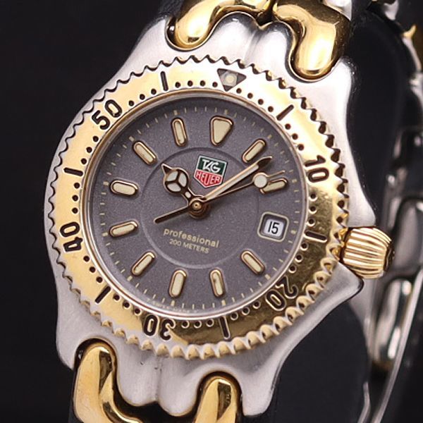 1円 稼働 良品 タグホイヤー QZ WG1320-2 セル プロフェッショナル200M デイト グレー文字盤 レディース腕時計 7582300YSD