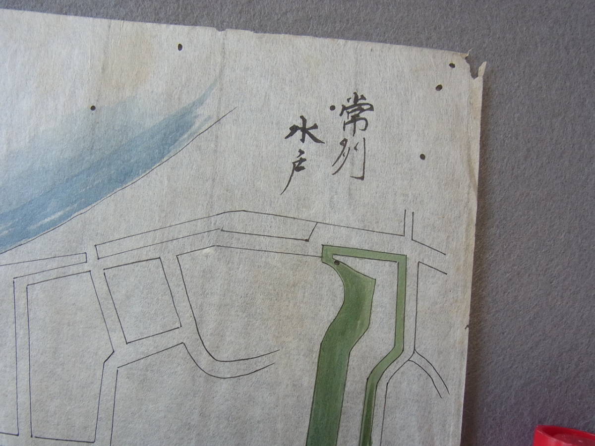 肉筆/城平面地図1枚【常州/水戸城】常陸国/彩色/配置図/江戸明治期か