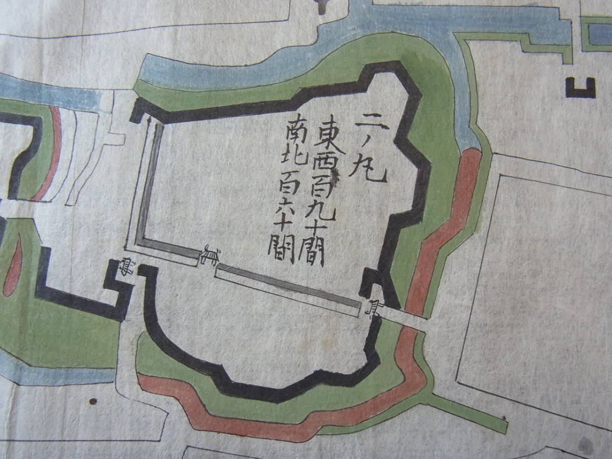 常陸国水戸城肉筆縄張り図（写し図)作画者不明江戸後期描かれる 肉筆/城平面地図1枚【常州/水戸城】常陸国/彩色/配置図/江戸明治期か