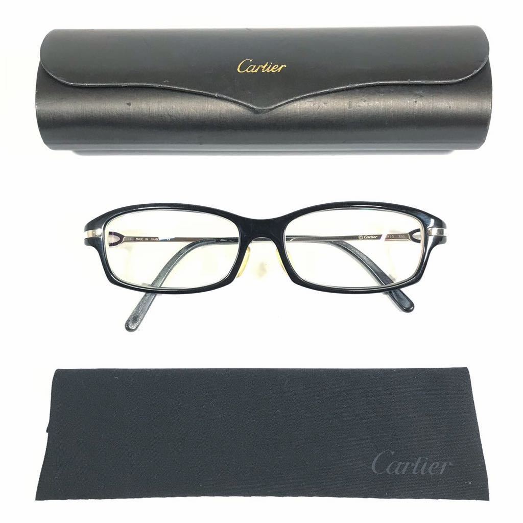 カルティエ】本物 Cartier 眼鏡 C金具 シルバー色系×黒色系 度入り 