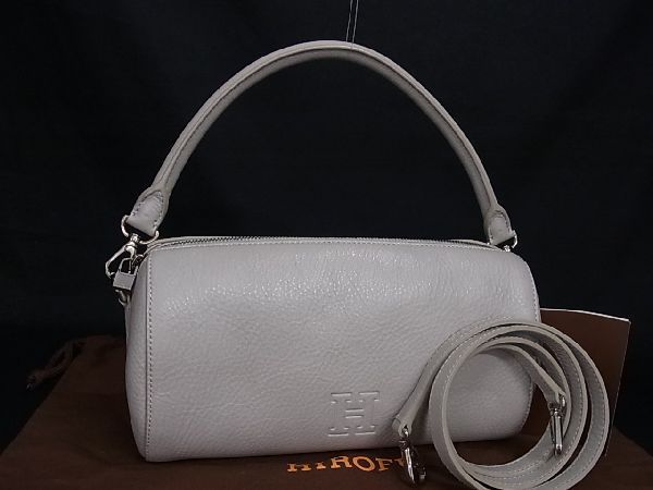 1円 ■美品■ HIROFU ヒロフ レザー 2WAY クロスボディ ハンドバッグ ショルダー 斜め掛けかばん レディース ライトグレー系 AK8425