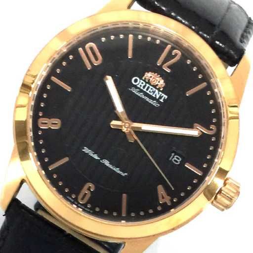オリエント 腕時計 AC05-D0-B ラウンド デイト Water Resistant 黒文字盤 GD金具 裏スケ 自動巻き メンズ 稼働