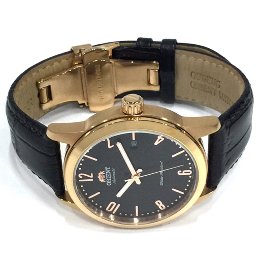 オリエント 腕時計 AC05-D0-B ラウンド デイト Water Resistant 黒文字盤 GD金具 裏スケ 自動巻き メンズ 稼働