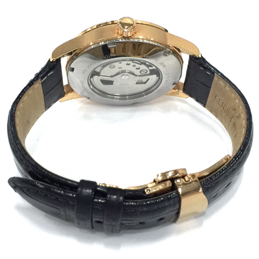 オリエント 腕時計 AC05-D0-B ラウンド デイト Water Resistant 黒文字盤 GD金具 裏スケ 自動巻き メンズ 稼働