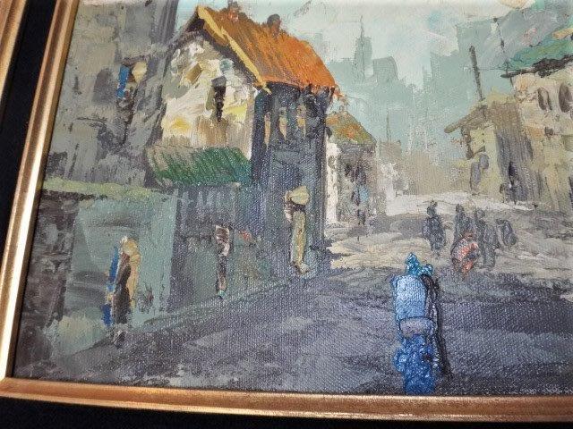 昭和レトロ 絵画 油彩画 油絵 風景画 街並み 額装 額縁 額入り アート 風景画「風の道」油彩画F4/額付き | fukeiart