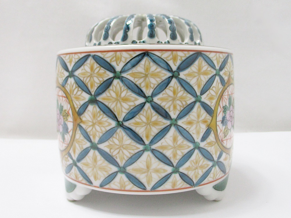 B23-968 九谷焼 玉竜 香炉 花 茶道具 香道具 陶芸 伝統工芸 美術 骨董