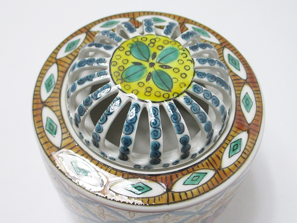 B23-968 九谷焼 玉竜 香炉 花 茶道具 香道具 陶芸 伝統工芸 美術 骨董