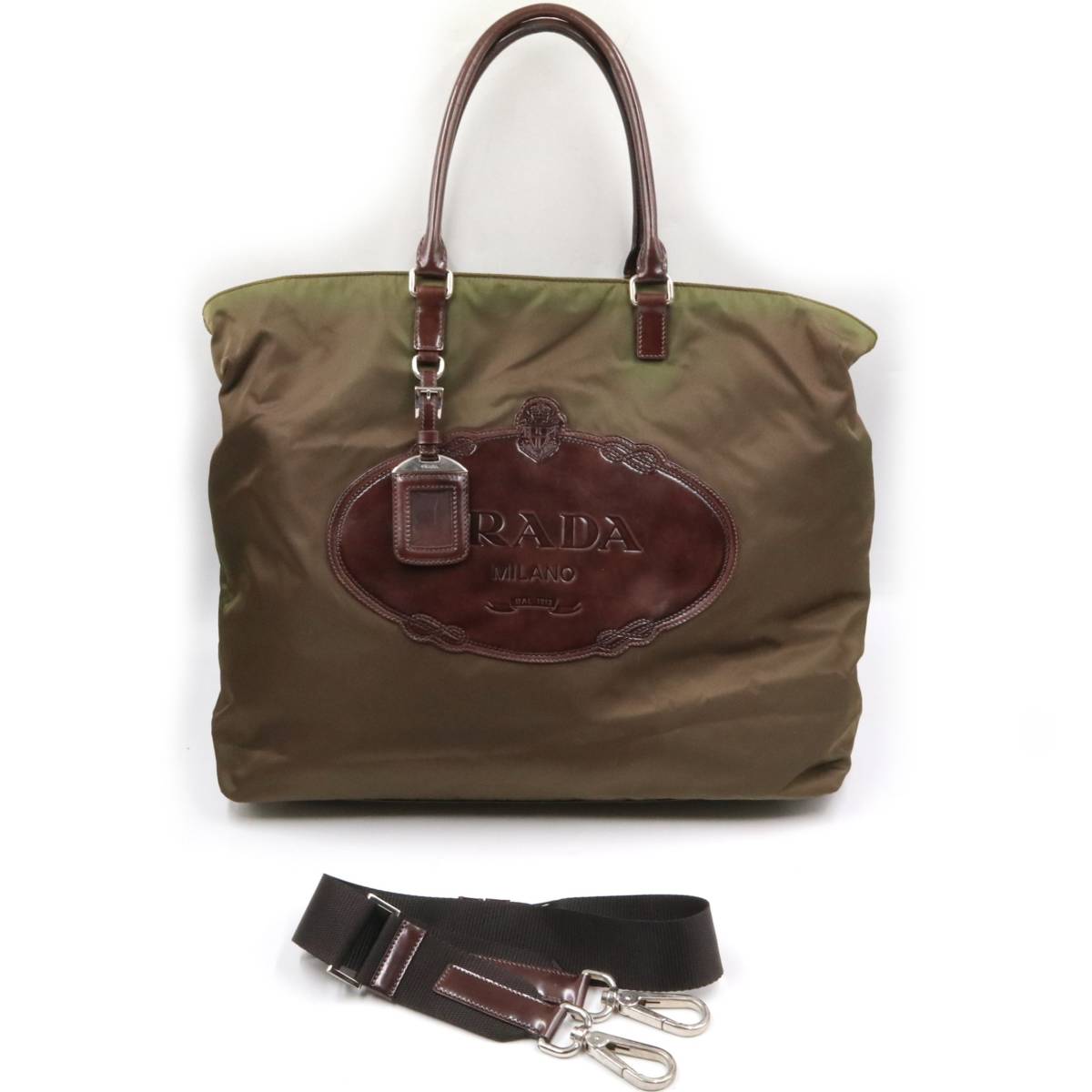☆PRADA プラダ 2WAY ハンドバッグ ショルダーバッグ カーキ系 ロゴ