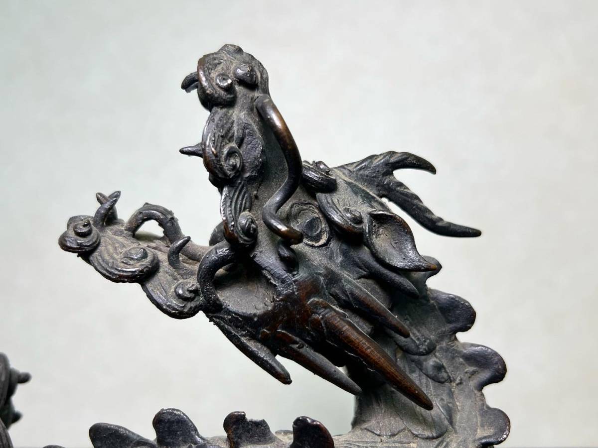京都 時代物 古銅 麒麟 置物 中国 古玩 高さ23cm 重量1906g BTS7026