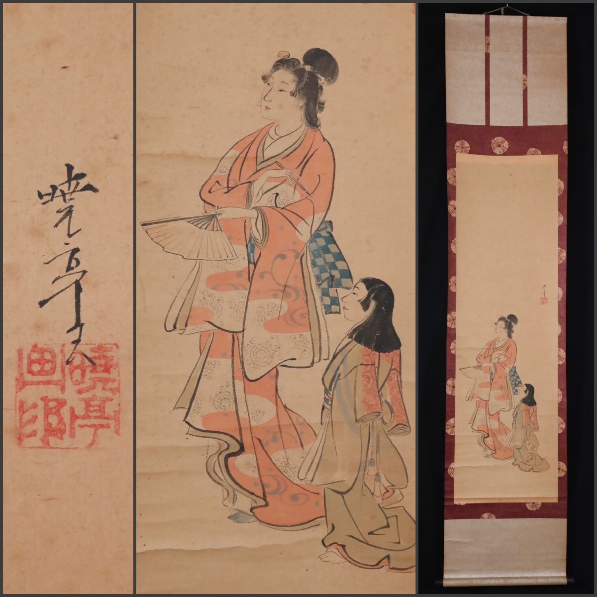 【模写】吉】9087 暁亭 美人図 風俗画 大和絵 掛軸 掛け軸 骨董品