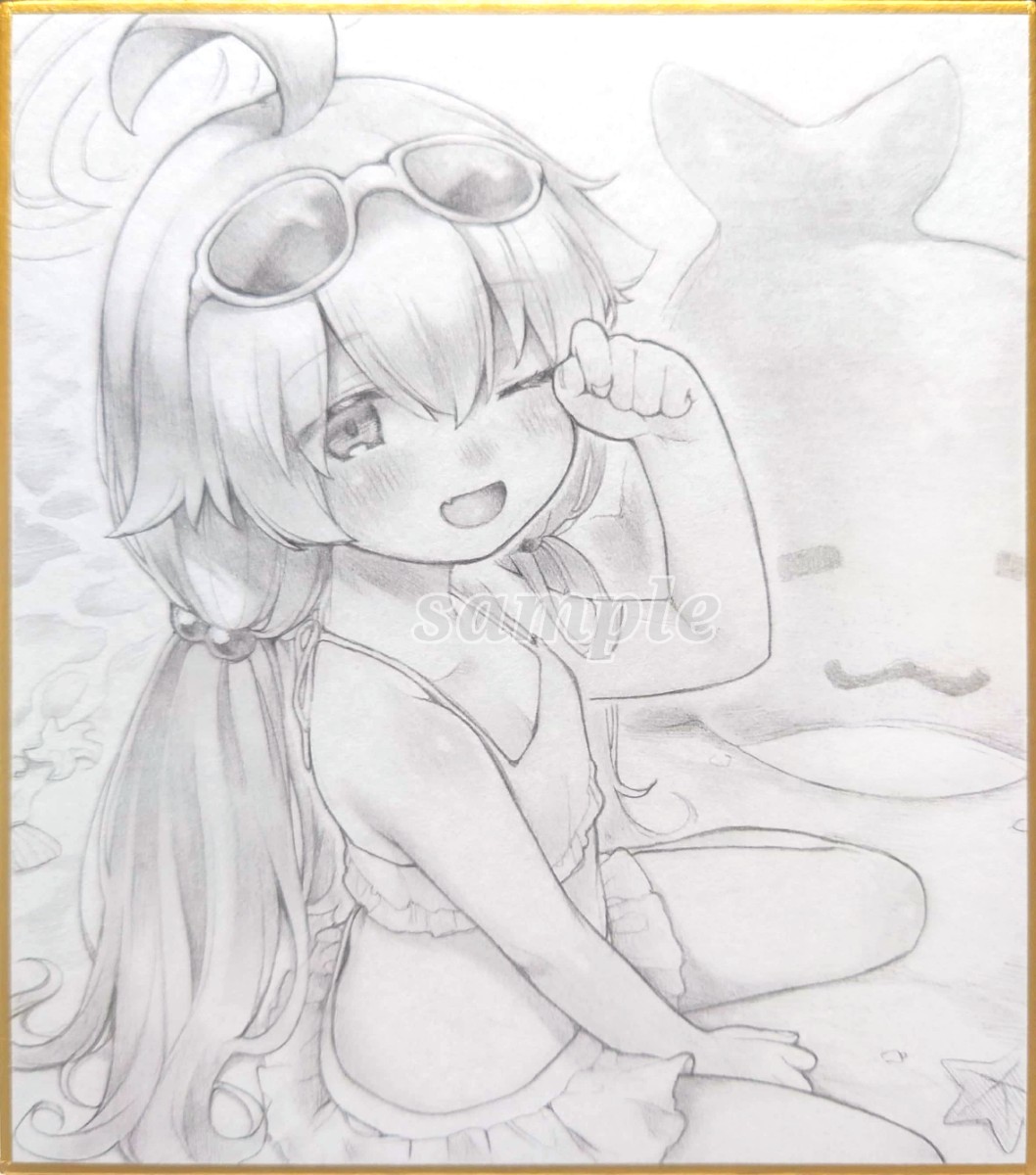 同人手描きイラスト ブルアカ／水着ホシノ ブルーアーカイブ モノクロ