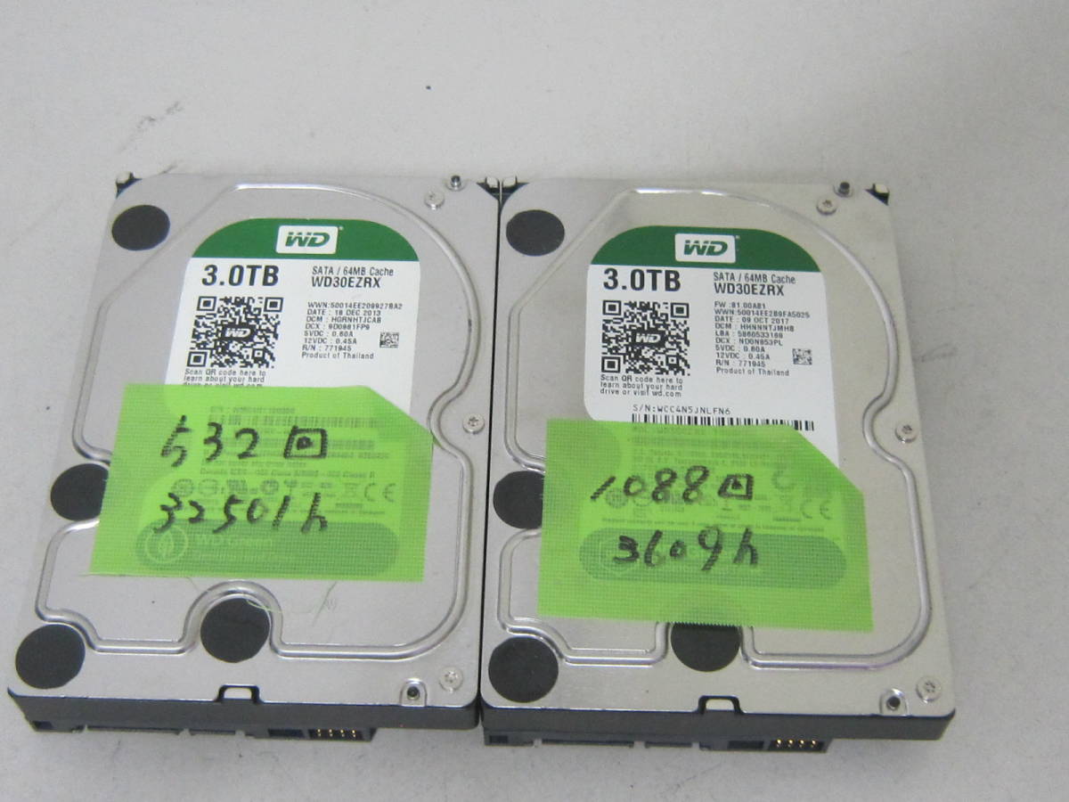 5519★2台セット Western Digital WD Green WD30EZRX 3TB 3.5インチ データ消去済み