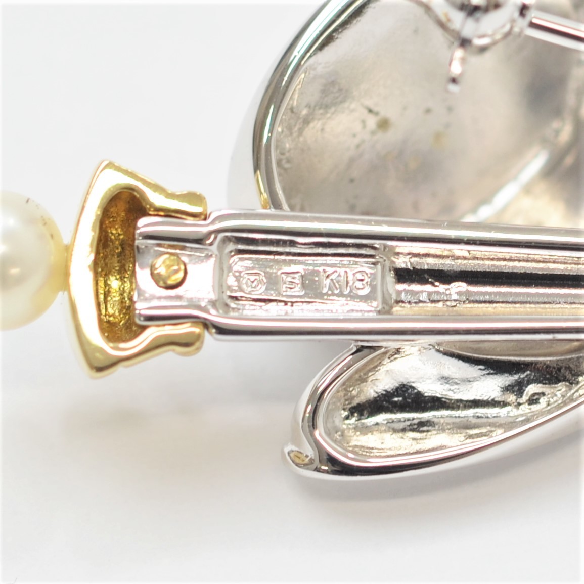 MIKIMOTO コンビ　ブローチ　パール　ハット　ステッキ　k18 シルバー S 1円スタート MIKIMOTO ミキモト シルクハット ステッキ モチーフ