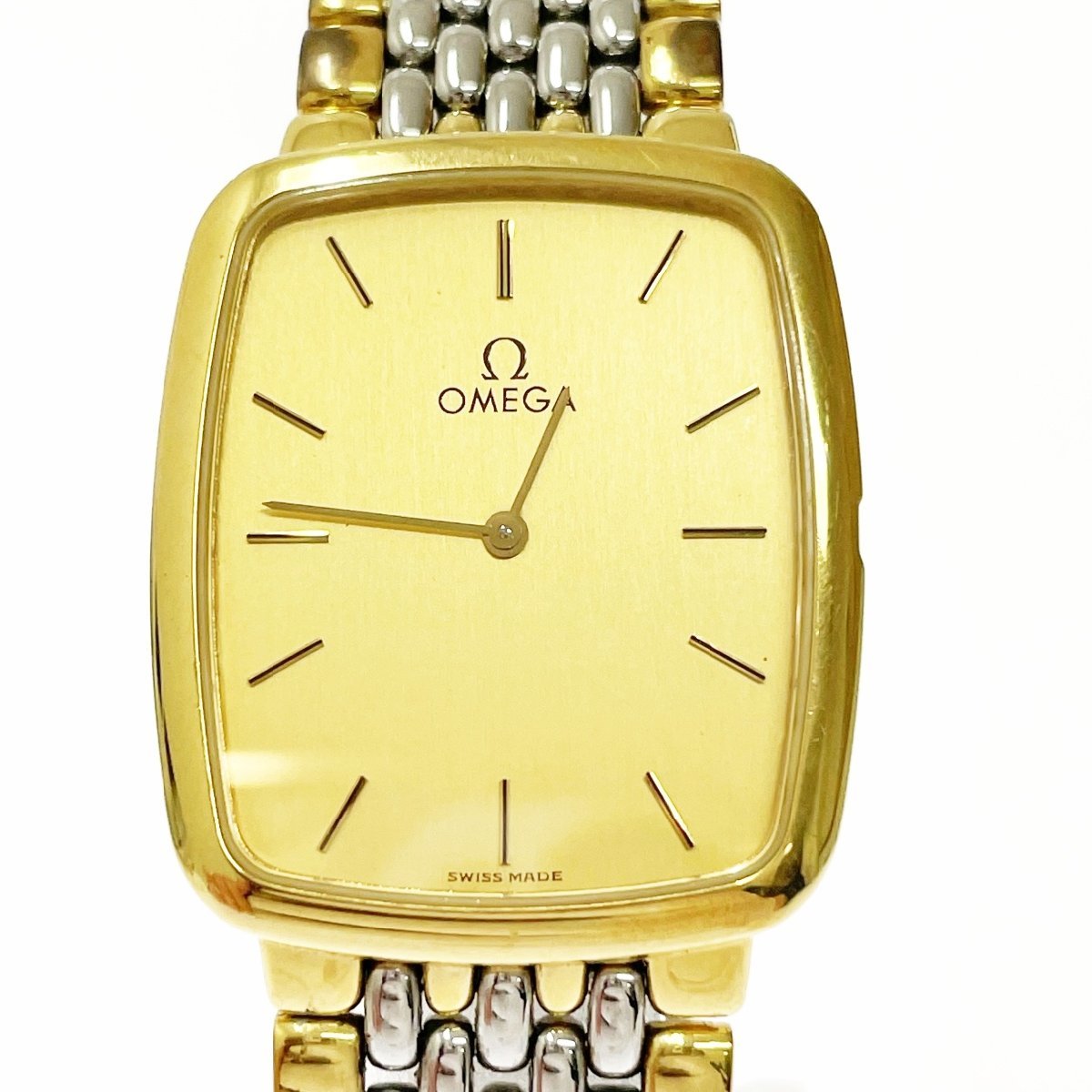 【1円スタート】OMEGA オメガ デビル GP ゴールド文字盤 スクエア クオーツ レディース腕時計 ジャンク 174387