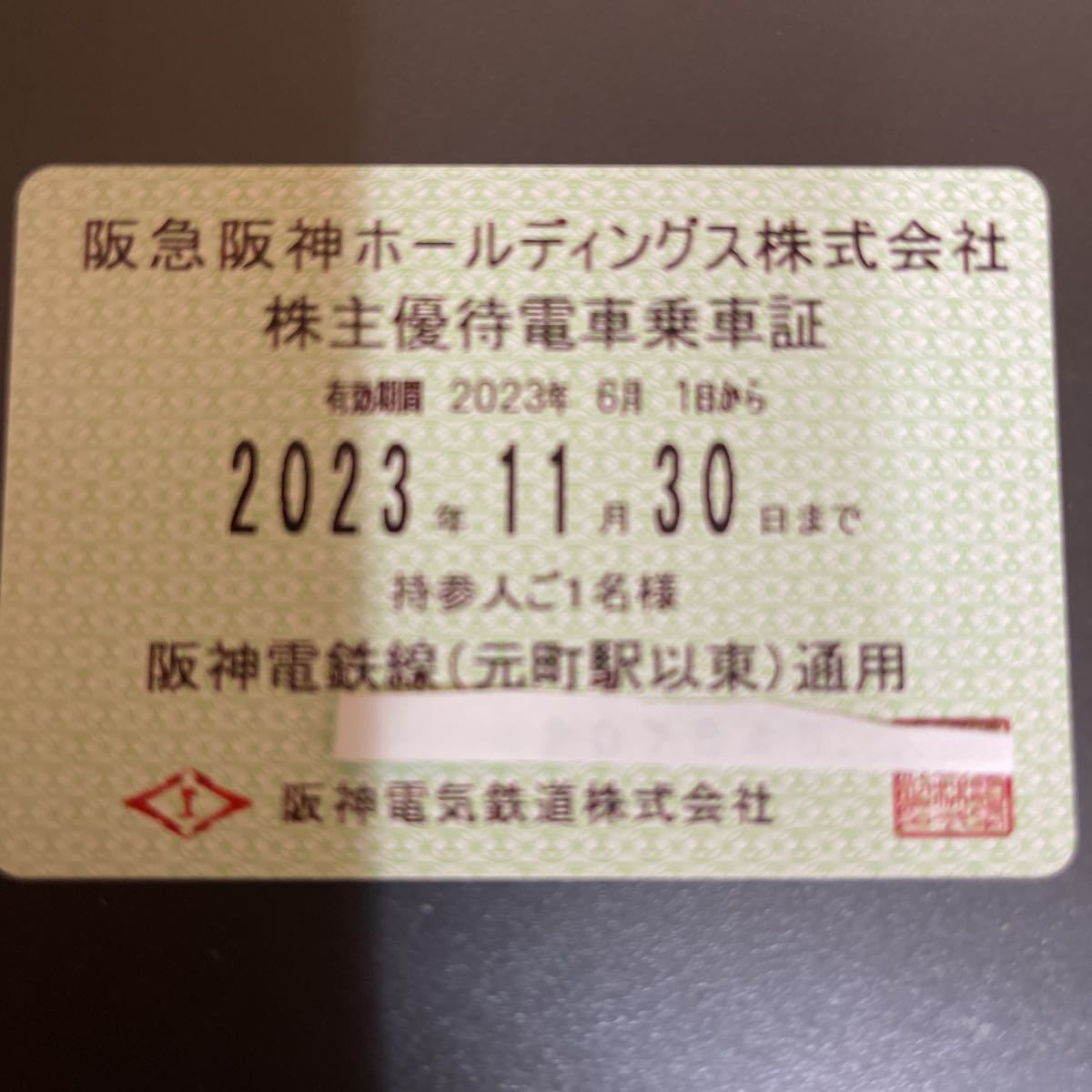 阪神電車株主優待乗車証 半年定期カード一枚レターパックプラス即発送 