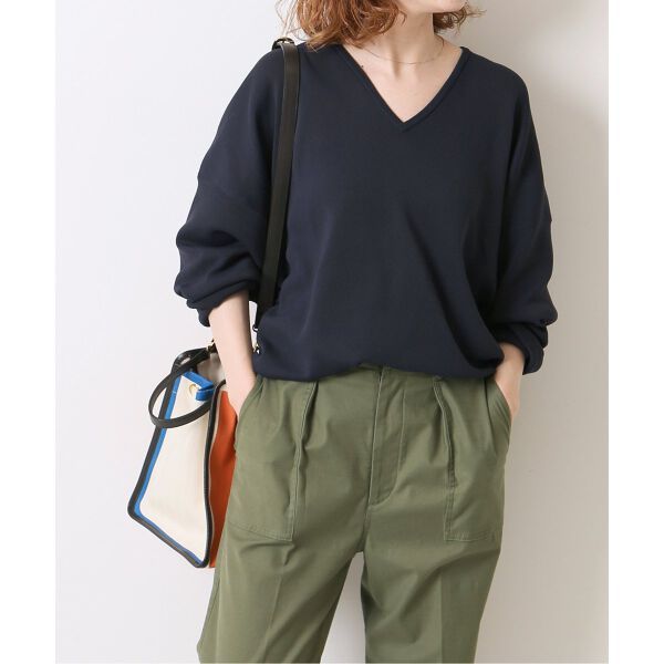 美品 近年モデル Spick & Span スピックアンドスパン Peスムース編みVネックプルオーバー ネイビー