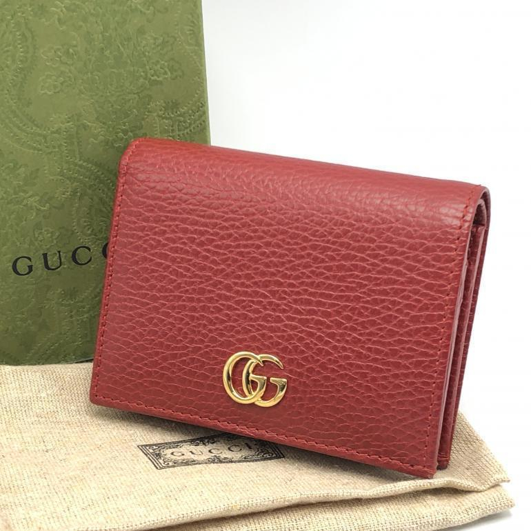 【中古】GUCCI グッチ 二つ折り財布 GGマーモント レッド 456126[240010383139]