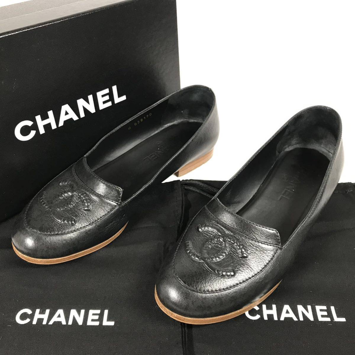 【シャネル】本物 CHANEL 靴 25〜26cm ココマーク パンプス ローファー カジュアルシューズ 本革 レザー 女性用 レディース 伊製 39 C 箱有