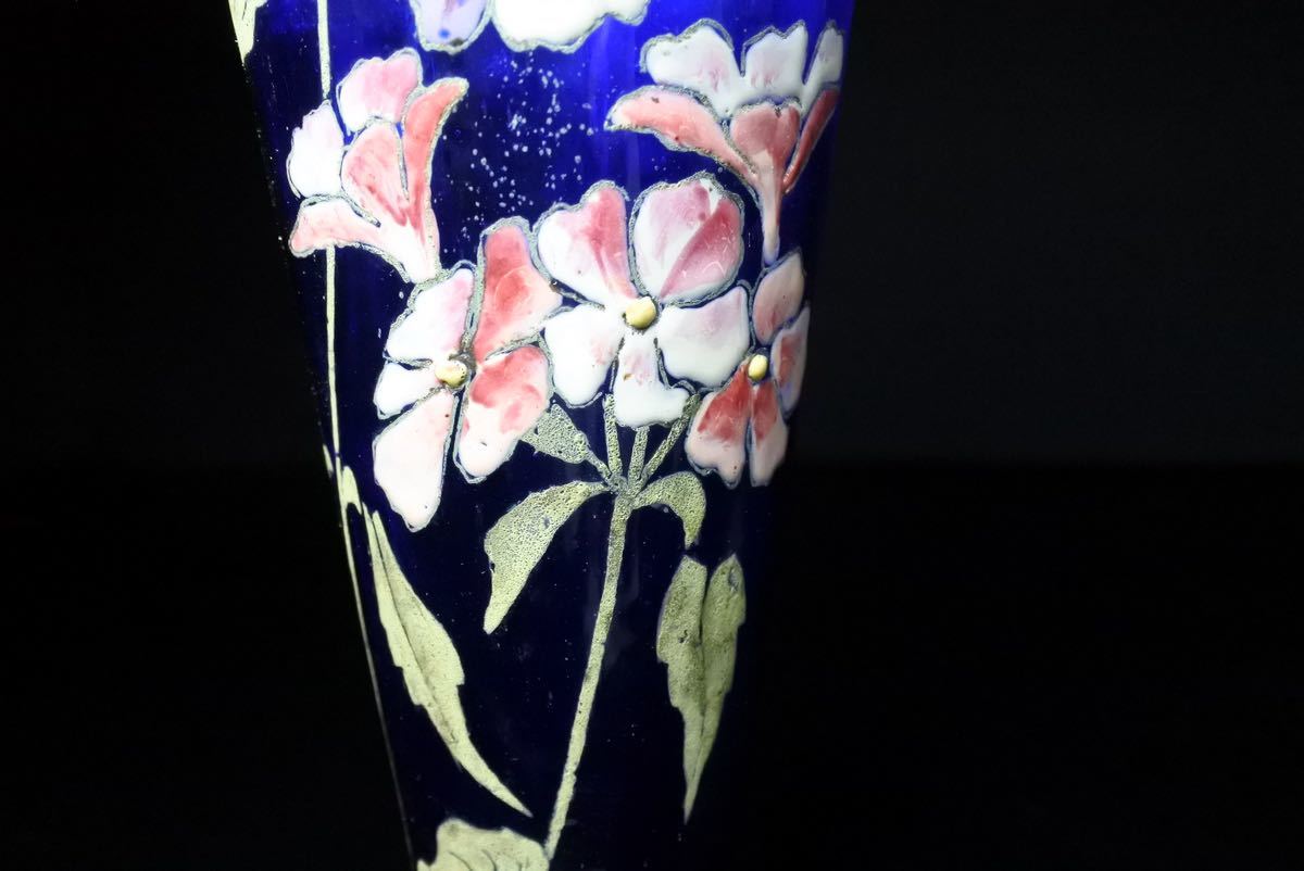 ◇雅◇ エナメル彩色 ガラス花瓶 花入 アールヌーボー Emile Galle
