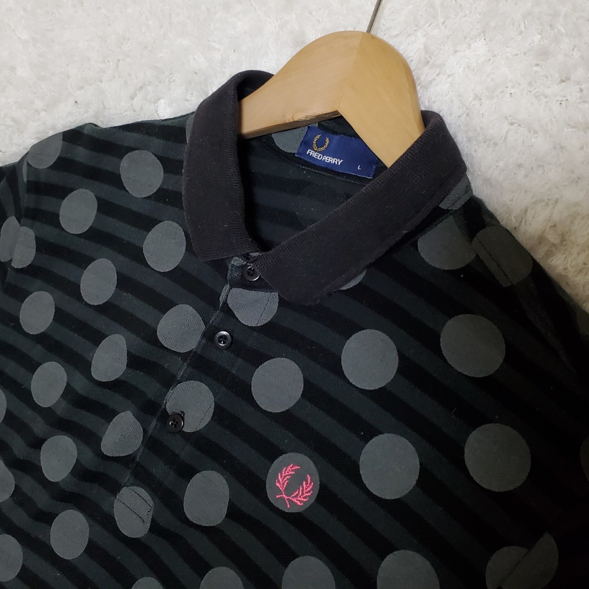 FRED PERRY/フレッドペリー Lサイズ 水玉ドットボーダー/総柄 鹿の子 