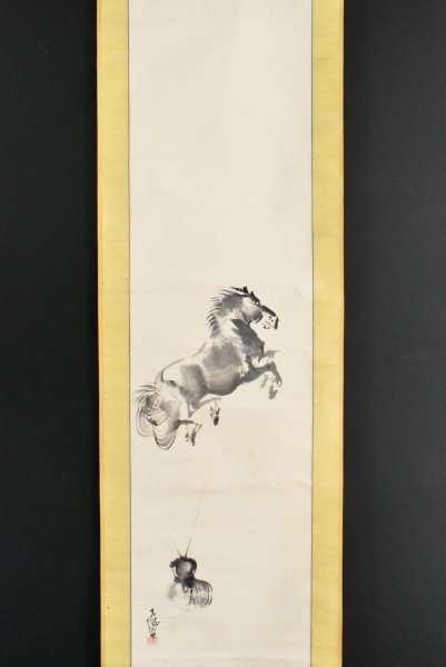 真作 千里 馬図 掛軸 肉筆 絹本 走馬図 動物画 古美術 K1885 真作 中村左洲「馬」紙本 肉筆 磯部百鱗師事 中国 日本画 書画