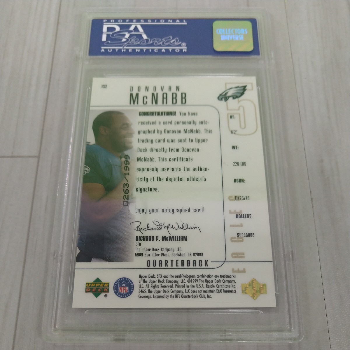 UPPER DECK 1999 鑑定済み NFLカード DONOVAN McNABB ドノバン 