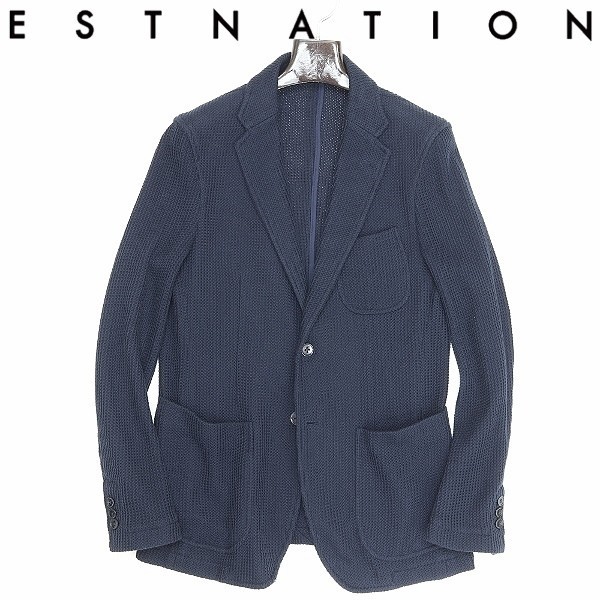 美品◆ESTNATION エストネーション コットン ニット 2釦 アンコン ジャケット 紺 ネイビー M