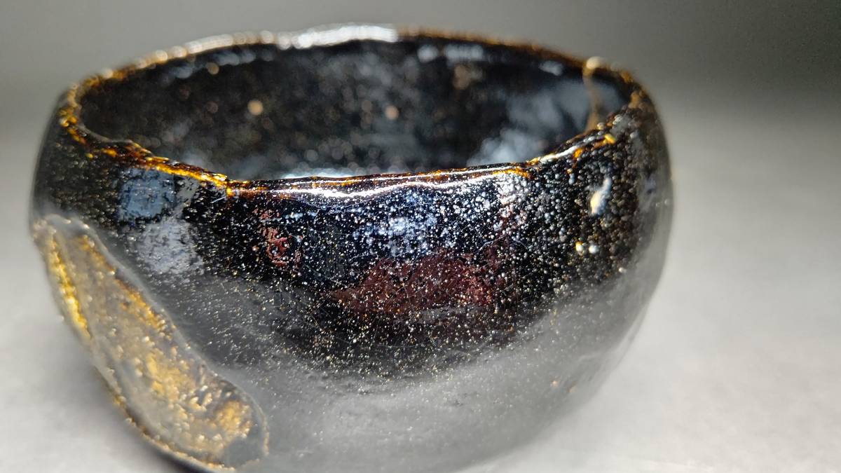 荼】八事窯 初代 中村 道年 造 覚々斎「鈍太郎」写 黒 茶碗【即中斎