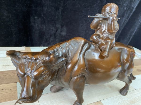 sk☆笛吹牛童子 笛吹童子 牛乗り 置物 鉄製 鋳物 金属工芸 伝統工芸
