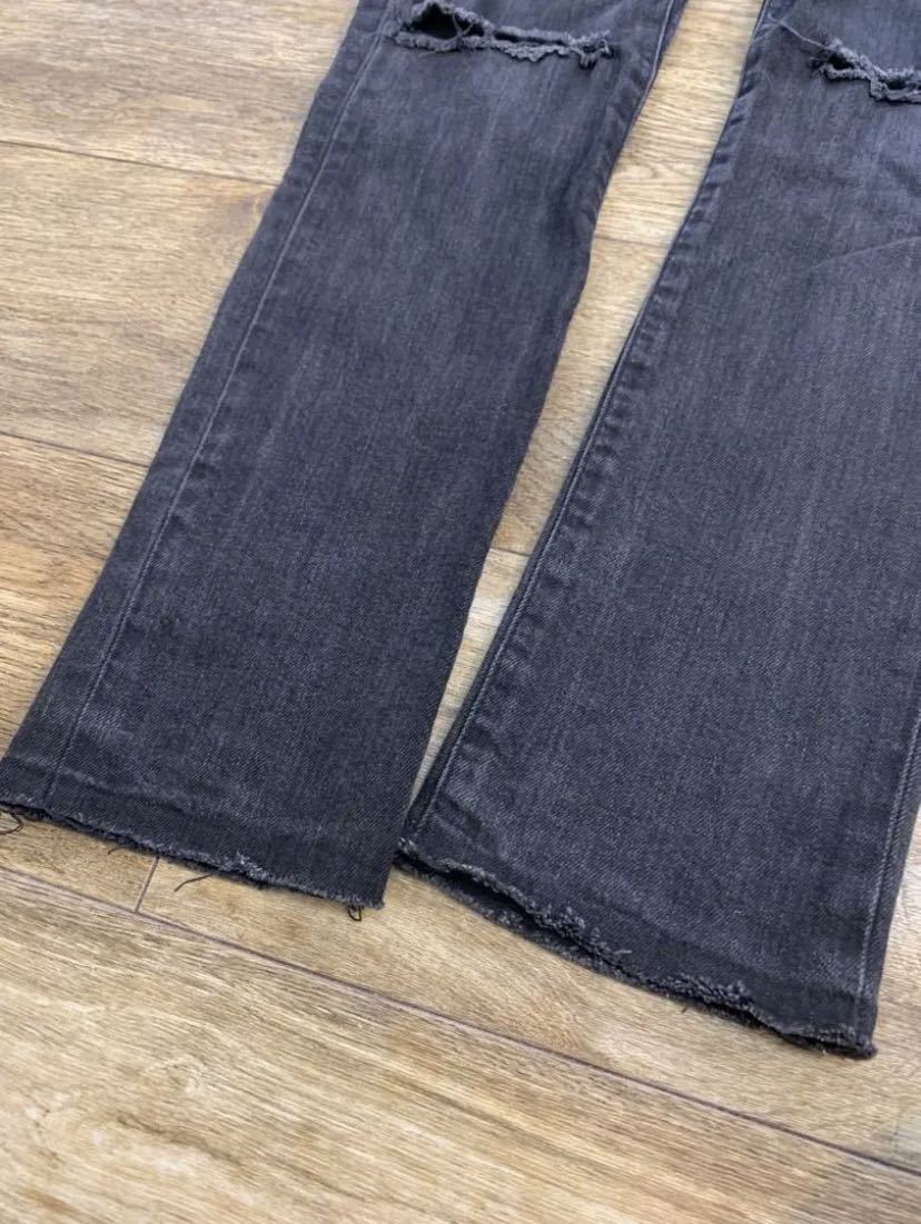 15SS サンローランパリ ニーホールブラックデニム スキニーパンツ  