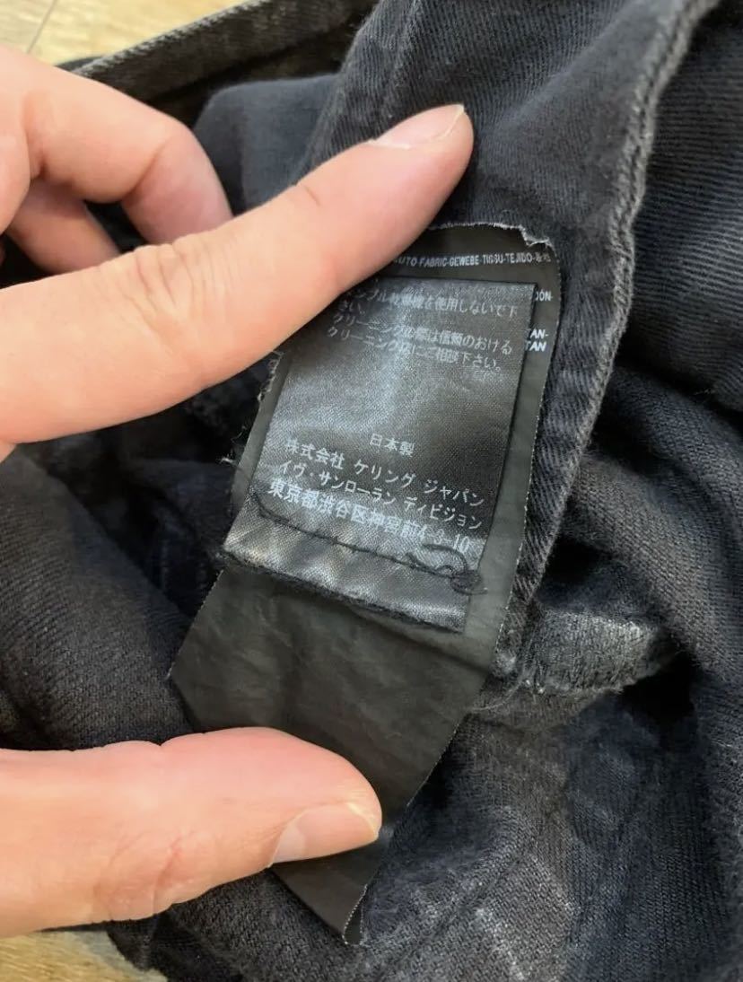 15SS サンローランパリ ニーホールブラックデニム スキニーパンツ  