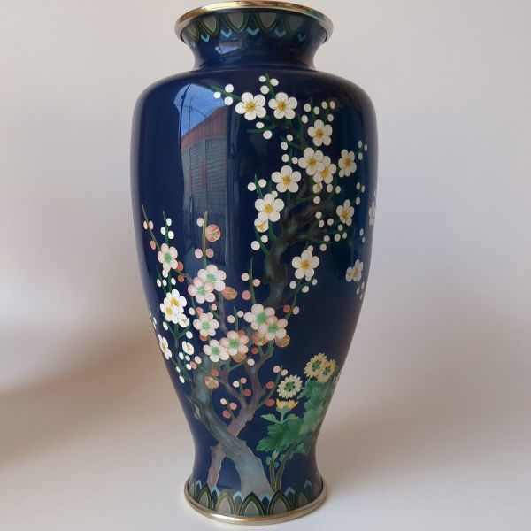 安藤七宝 翡翠釉花 唐草図 花瓶 純銀 花器 花入 銀製覆輪銀線 七宝燒