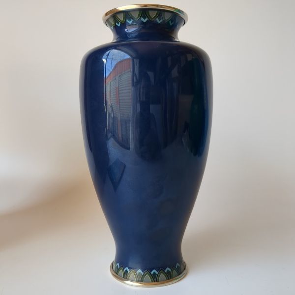 安藤七宝 翡翠釉花 唐草図 花瓶 純銀 花器 花入 銀製覆輪銀線 七宝燒