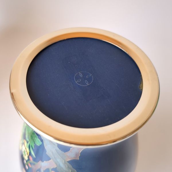 安藤七宝 翡翠釉花 唐草図 花瓶 純銀 花器 花入 銀製覆輪銀線 七宝燒