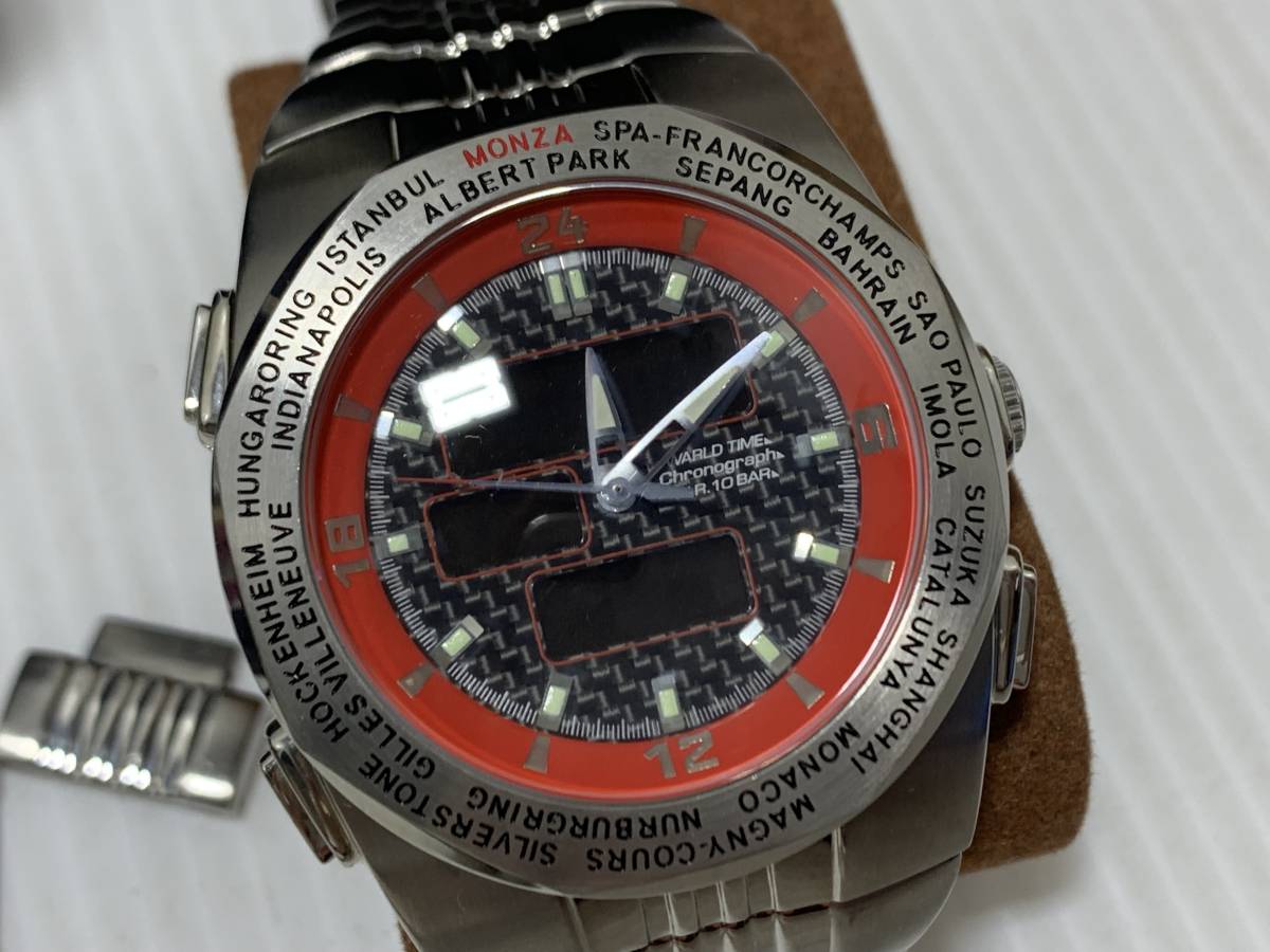 25012☆Marlboro マルボロ 2005A WARLD TIME Chronograph W.R.10 BAR