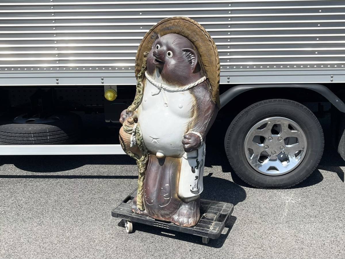 USED◆【信楽焼 しがらき 特大 たぬき 狸 置物 飾り物 高さ116cm】◆玄関 縁起物 オブジェ 焼き物