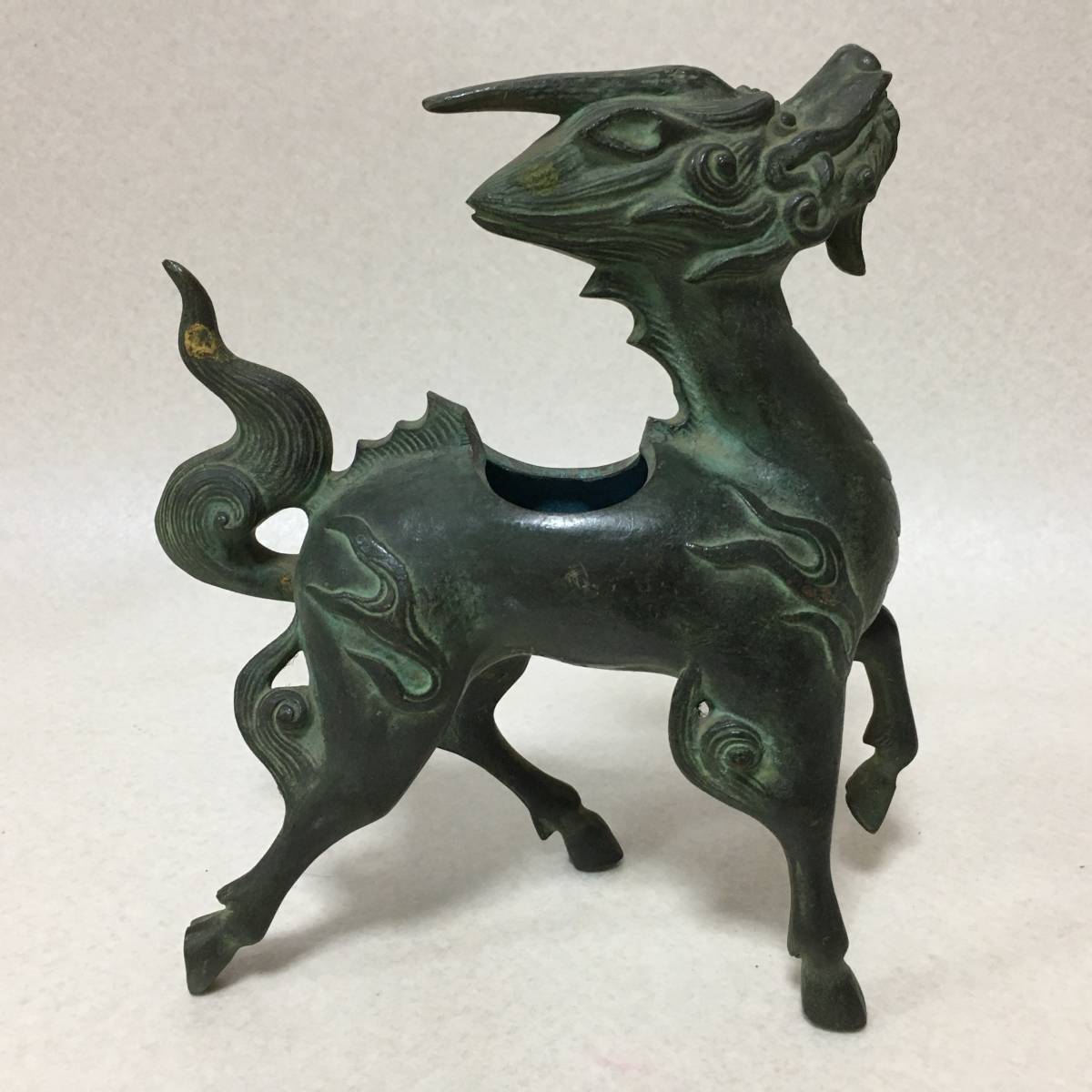 A752】青銅製 人間国宝 香取正彦 麒麟 香炉 香爐 置物 難あり 