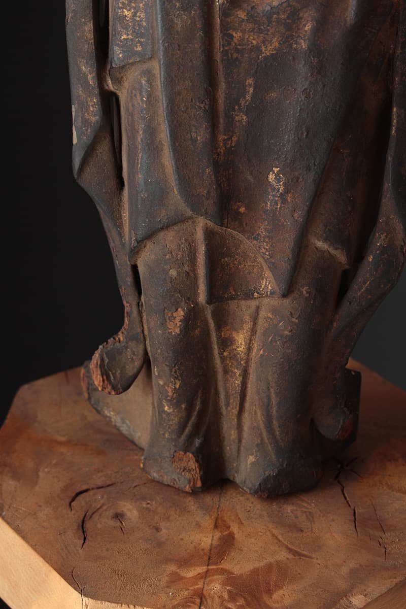 EL064 時代 仏教美術 漆箔 木彫観音菩薩立像 全高32.2cm/仏高29.7cm