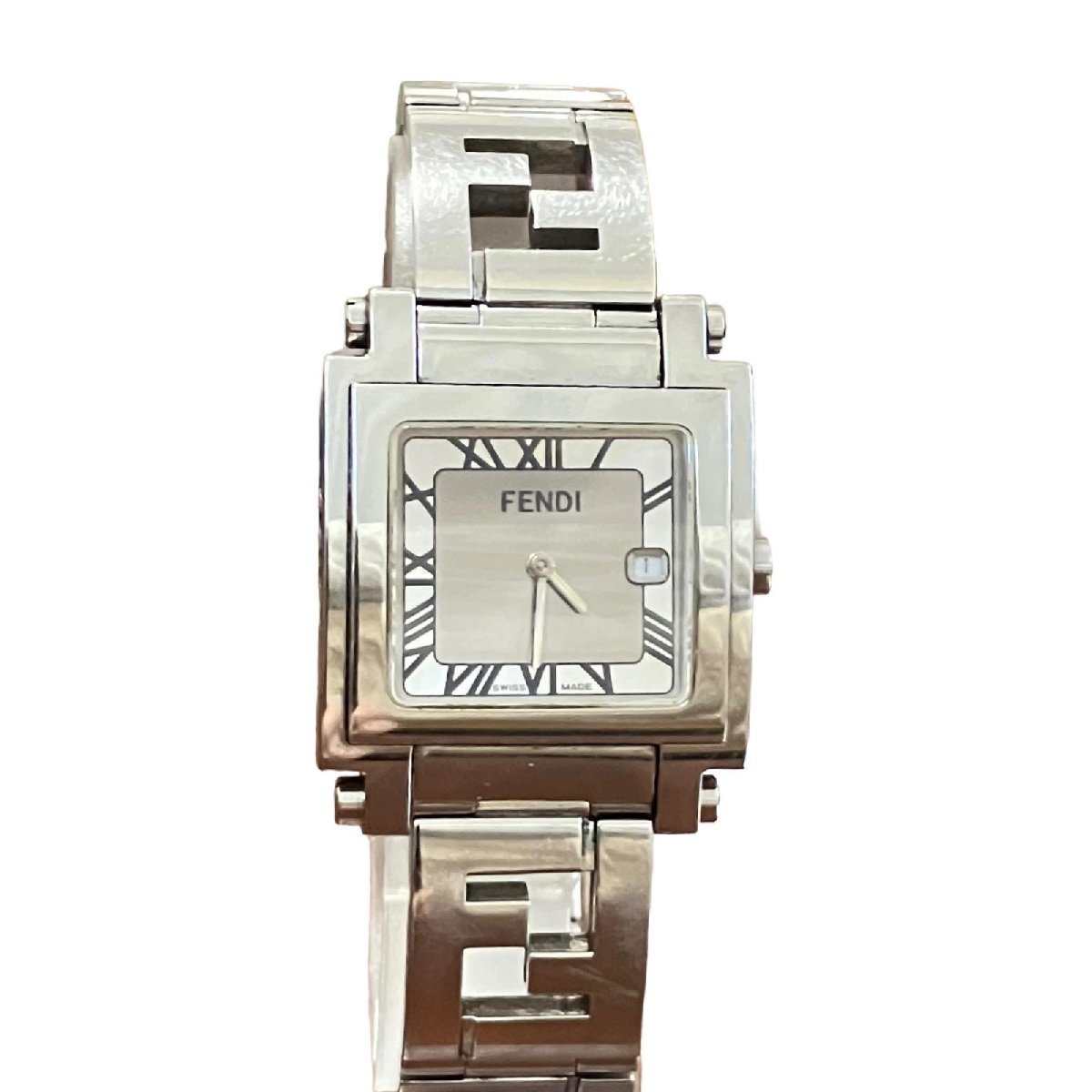FENDI フェンディ スクエア シルバー文字盤 デイト FFブレス 6000G 