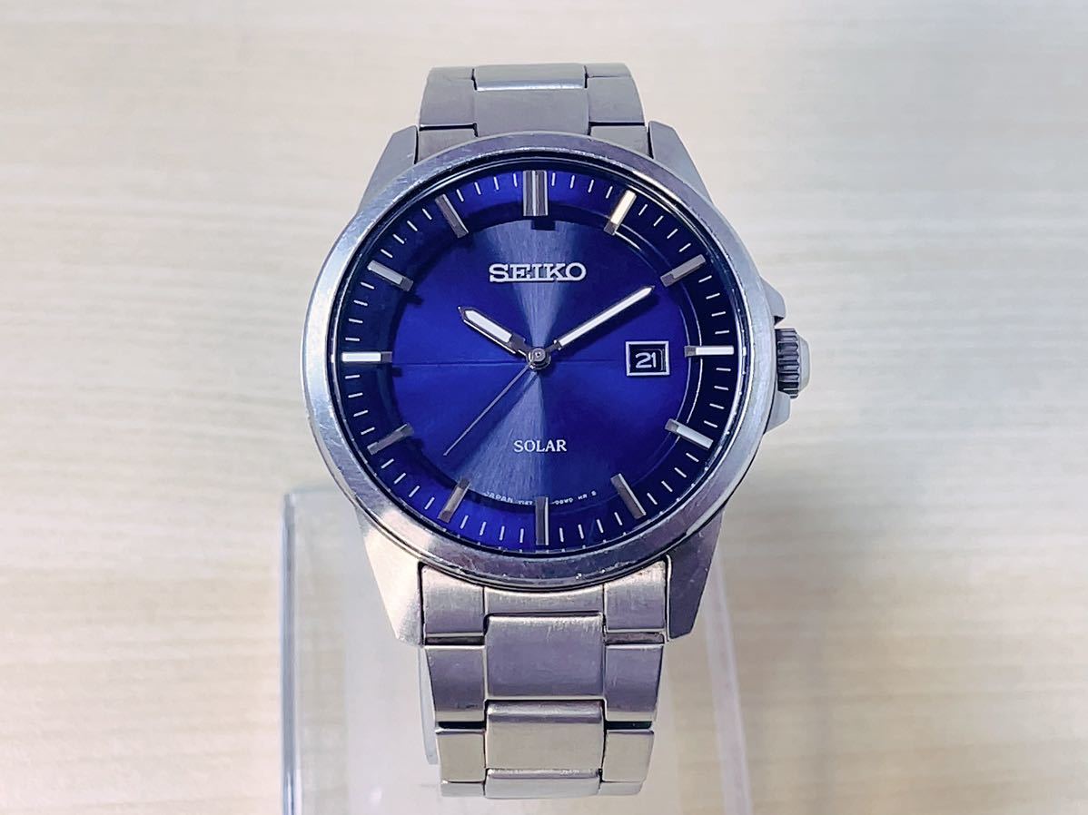 稼働 SEIKO セイコー ソーラー V147-0AV0 ネイビー文字盤 デイト 100M 
