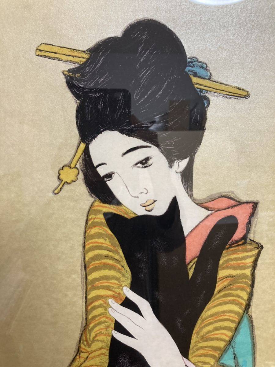 真作保証】竹久夢二「黒船屋」木版画 大型額装品 大正ロマン 美人
