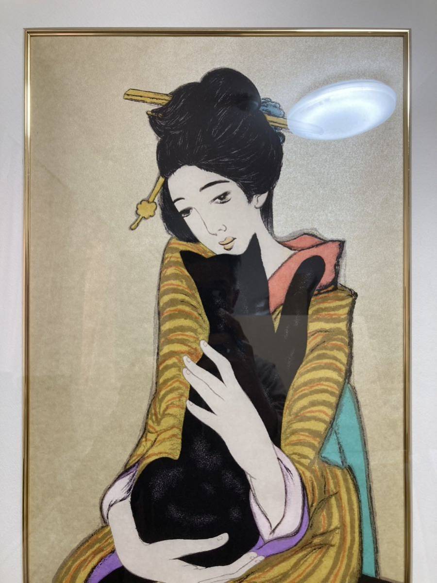 真作保証】竹久夢二「黒船屋」木版画 大型額装品 大正ロマン 美人