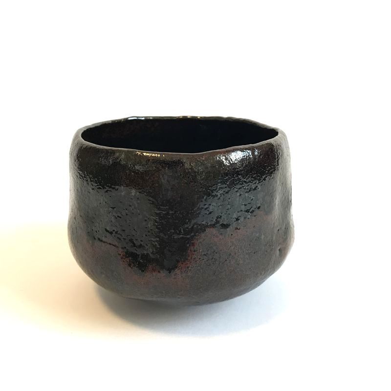 京都 楽焼窯元 三代 昭楽 佐々木昭楽 造 曙 朱釉茶碗 黒茶碗 茶碗 抹茶