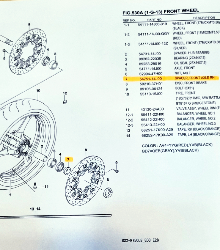 141-F-2 ◇ スズキGSX-R600/750チタン合金フロントアクスル強化カラー