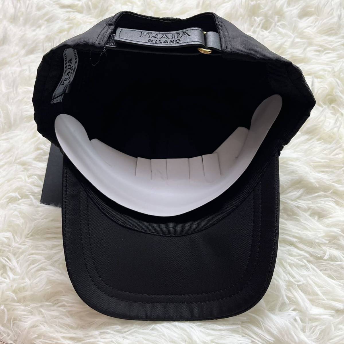 未使用○PRADA プラダ キャップ 帽子 レザー キャップ ナイロン 三角 