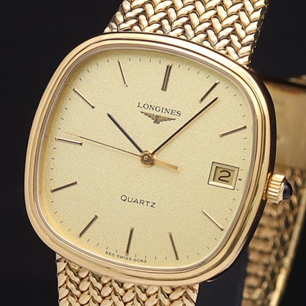 1円 ロンジン QZ デイト スクエア ゴールド文字盤 メンズ腕時計 XYZ 6152000YSD