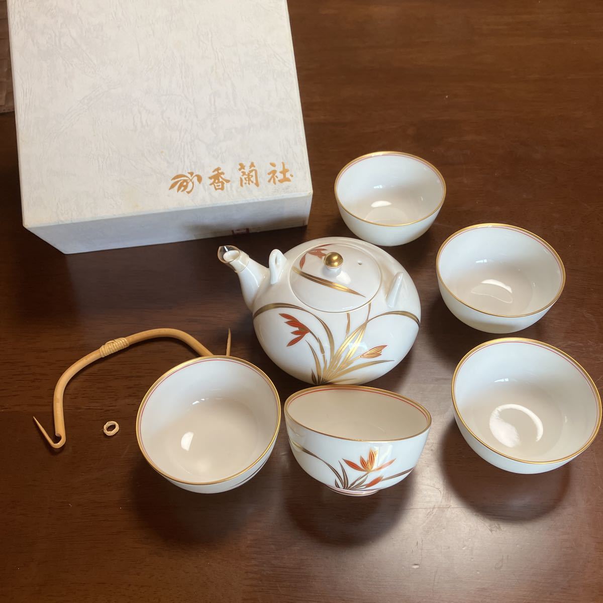 未使用　香蘭社 急須 茶器セット 煎茶道具 蘭　湯呑　W405AY