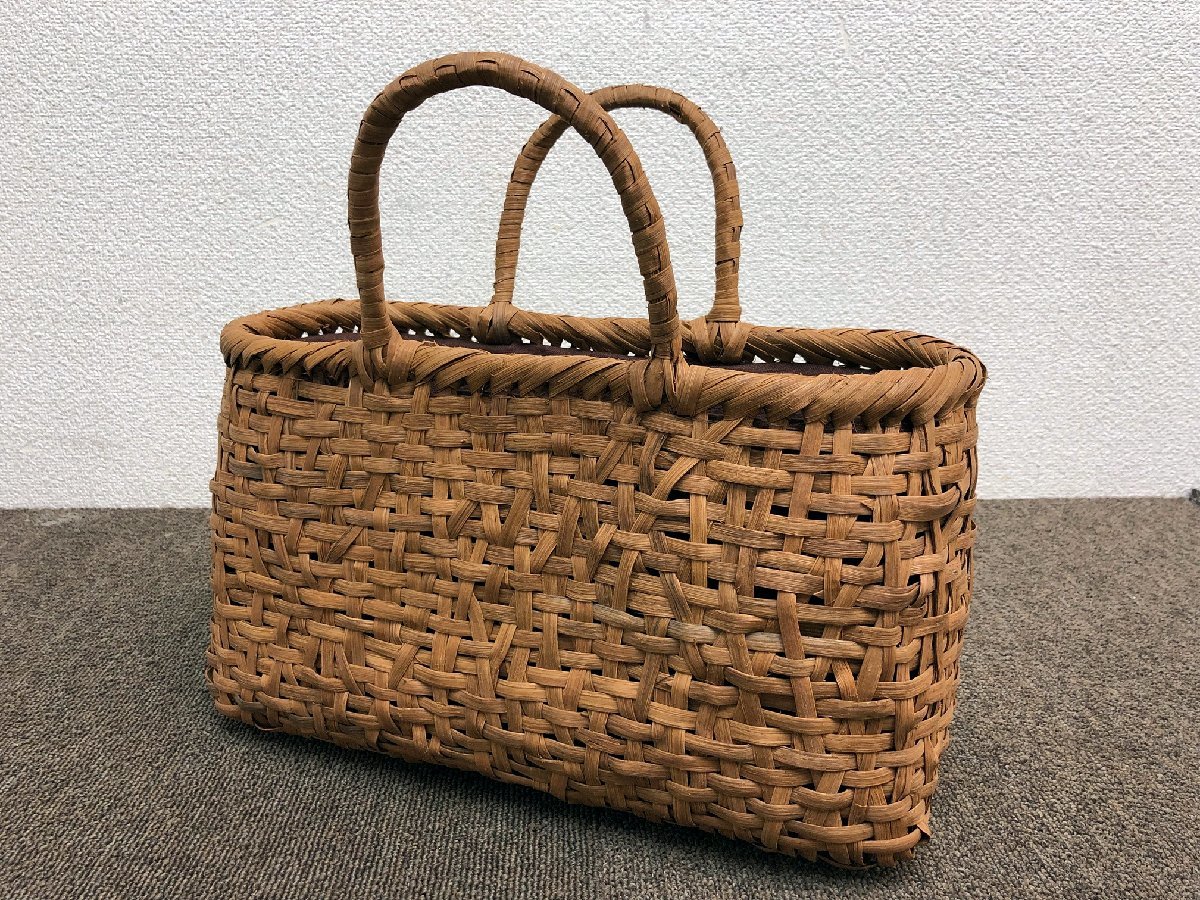 山葡萄 かごバッグ 巾着付 手編み 幅36×高さ21奥行15cm ひご幅6～7mm 
