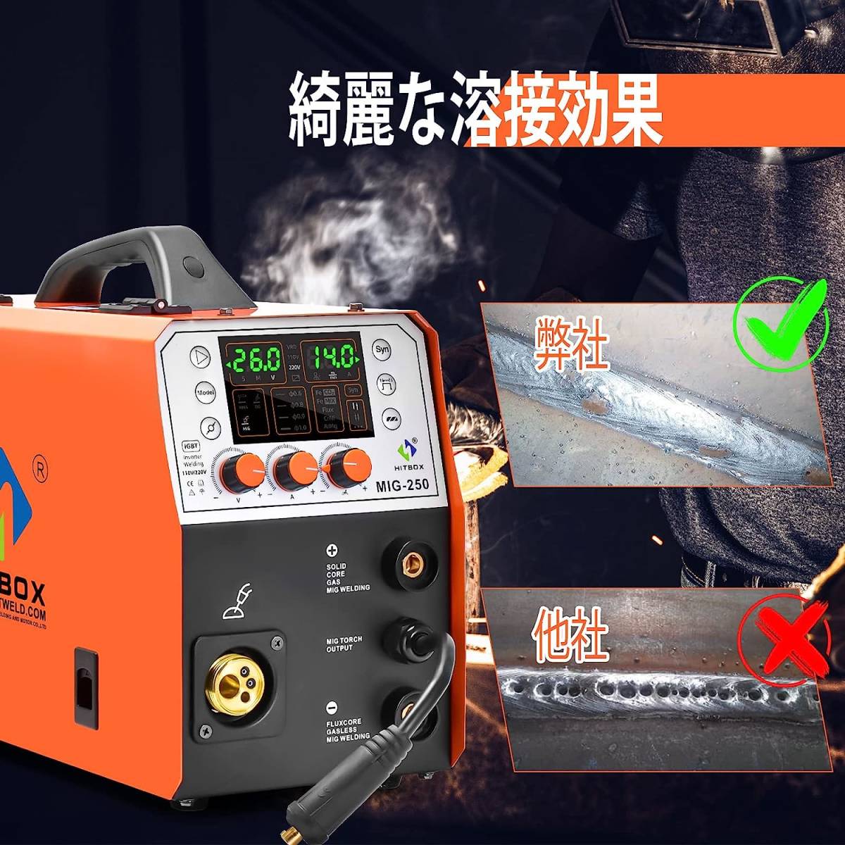溶接機 HITBOX MIG 半自動 200A 100v 100V&200V 100V MIG-250新品 